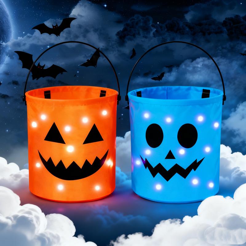 Glow-in-the-Dark Halloween Fun! 2 Light-Up Pumpkin Baskets for Your Little Ghouls' Trick-or-Treating Adventures