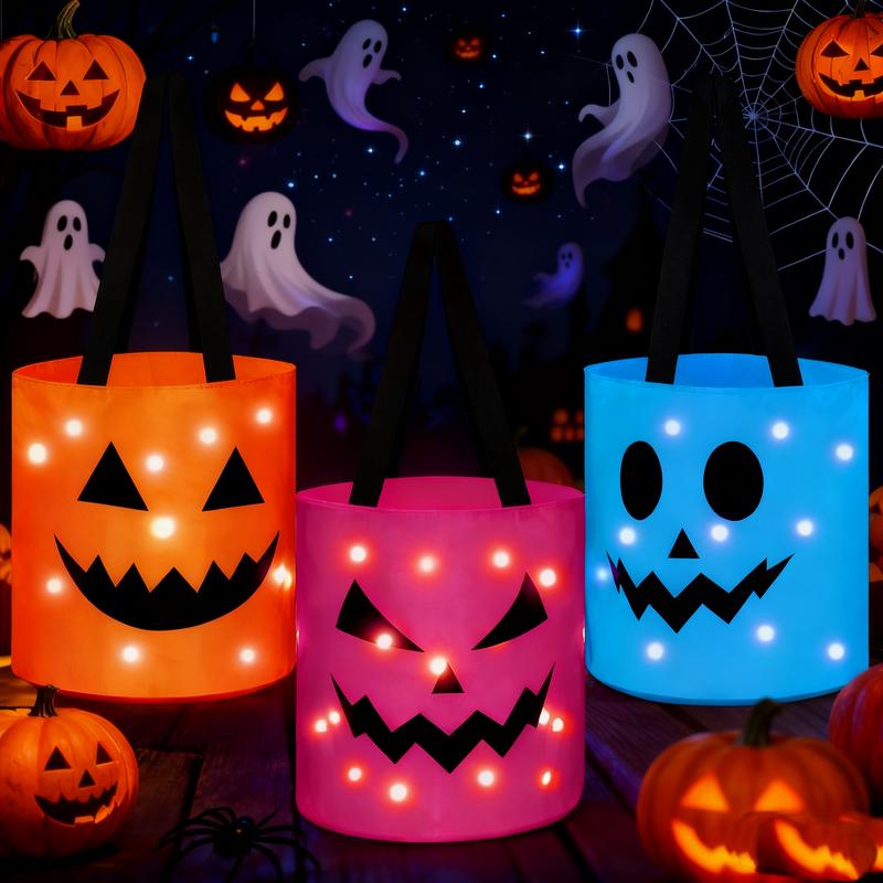 Glow-in-the-Dark Halloween Fun! 2 Light-Up Pumpkin Baskets for Your Little Ghouls' Trick-or-Treating Adventures