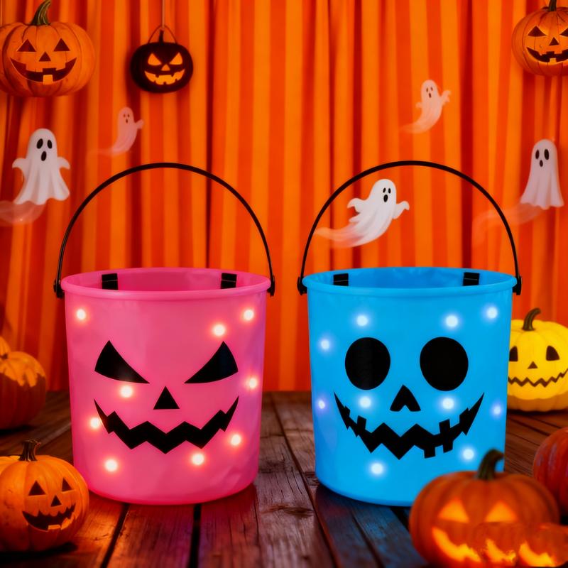 Glow-in-the-Dark Halloween Fun! 2 Light-Up Pumpkin Baskets for Your Little Ghouls' Trick-or-Treating Adventures