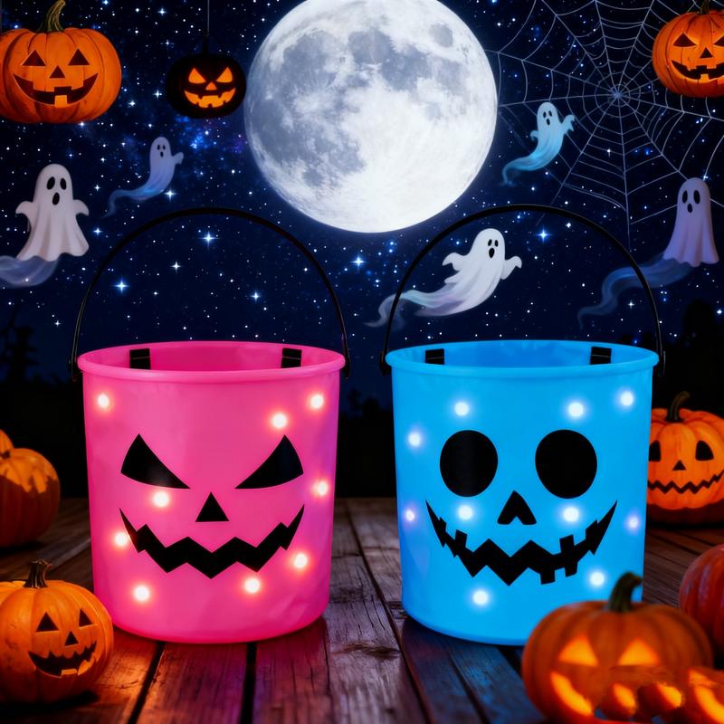 Glow-in-the-Dark Halloween Fun! 2 Light-Up Pumpkin Baskets for Your Little Ghouls' Trick-or-Treating Adventures